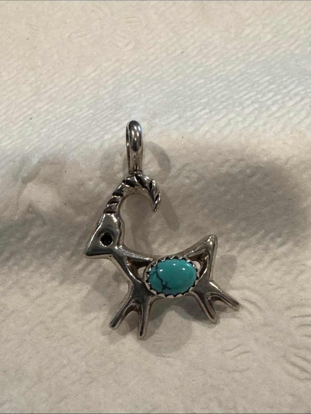 Turquoise Stone Goat Pendant Charm - Silver